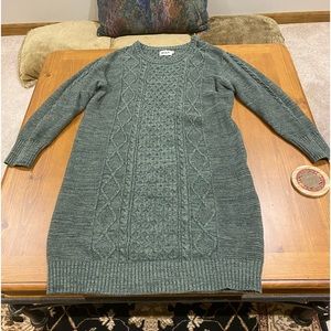 Pact, 100% Organic Cotton, Comfortable Green, Large Cable KnitSweater Dress,
